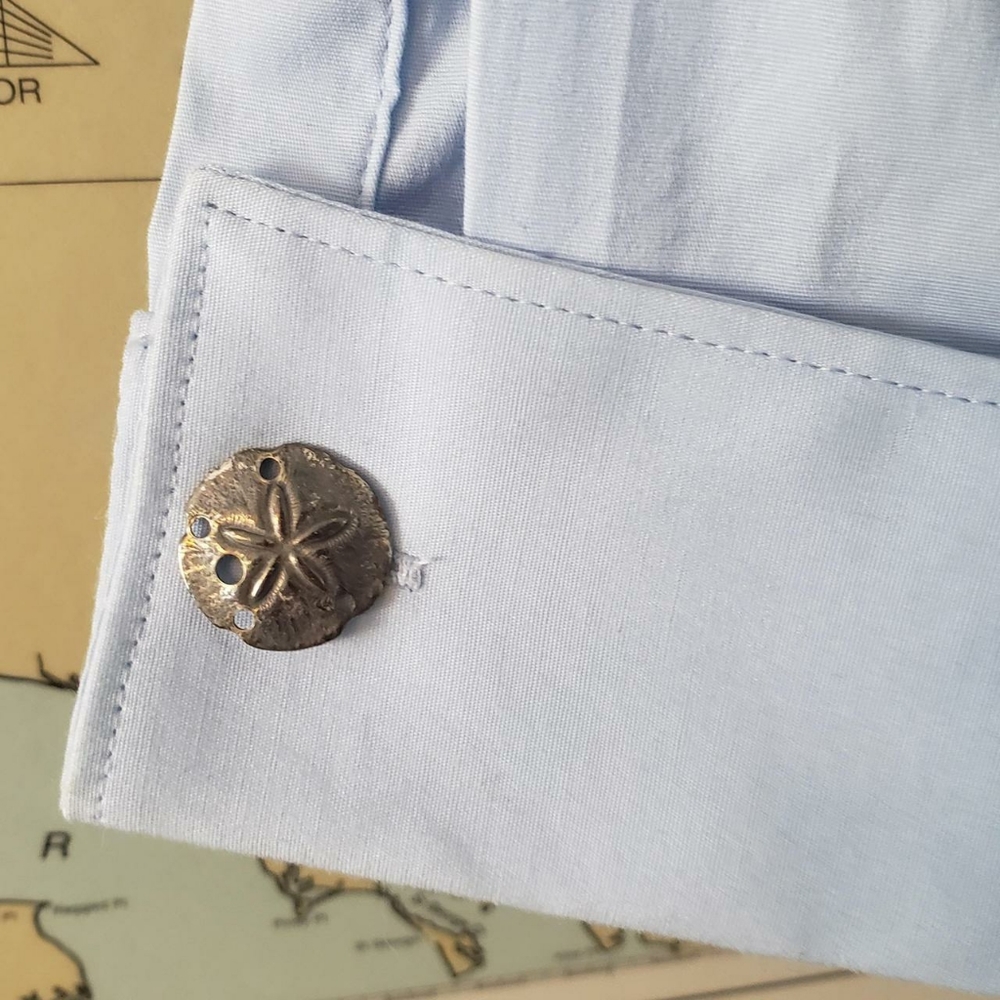 Express 1MX Men's French Cuff Button Down Shirt with Sand Dollar Cuff Links - Picture 2 of 3